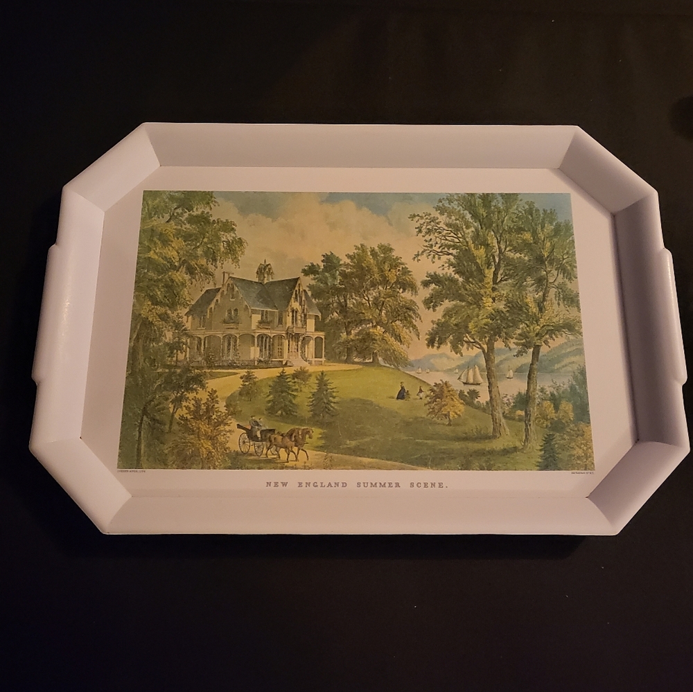 Vintage Waverly Products Currier & Ives TV-Dinner Tray New England Summer Scene